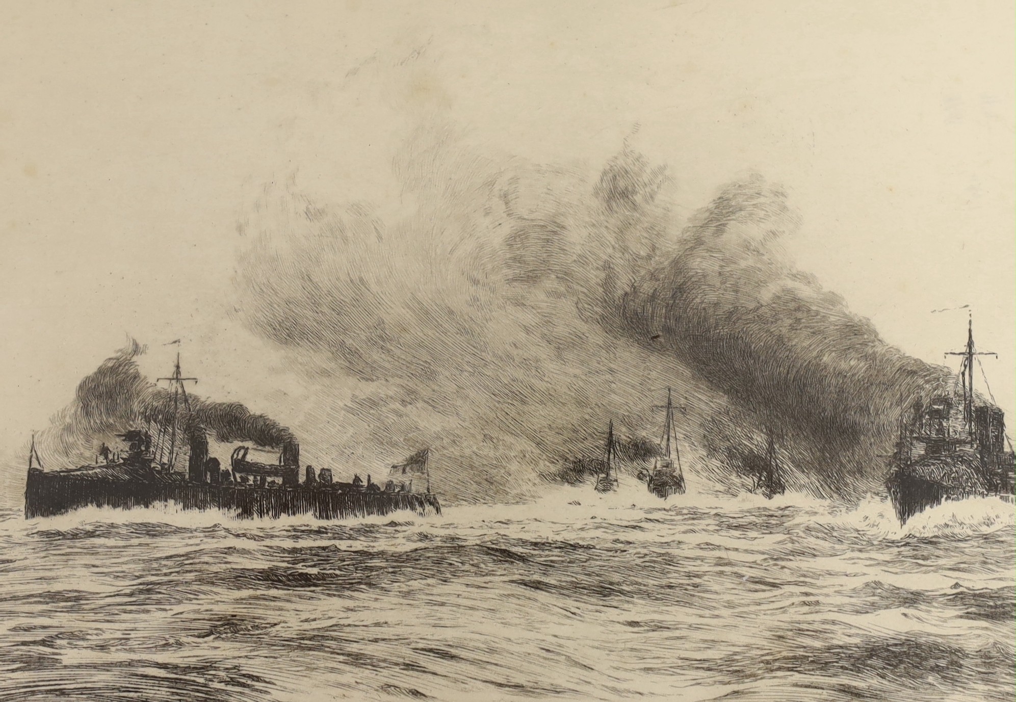 William Lionel Wyllie (1851-1931), drypoint etching, Warships at sea, signed in pencil, visible sheet 14.5 x 19.5cm